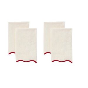 Threshold Scalloped White Cream Red Trim Hand Towels Dish Towels Set of 4